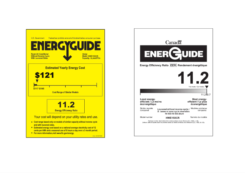 Page 1 de la notice Label énergétique Haier HWE15XCR