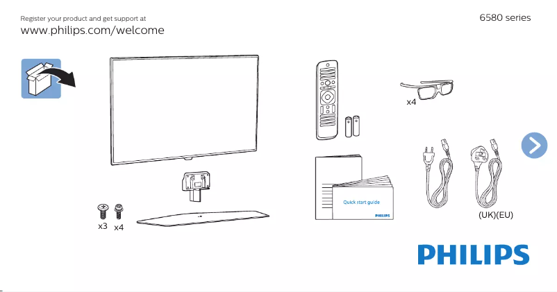 Page 1 de la notice Guide de démarrage rapide Philips 6500 series 40PFK6580