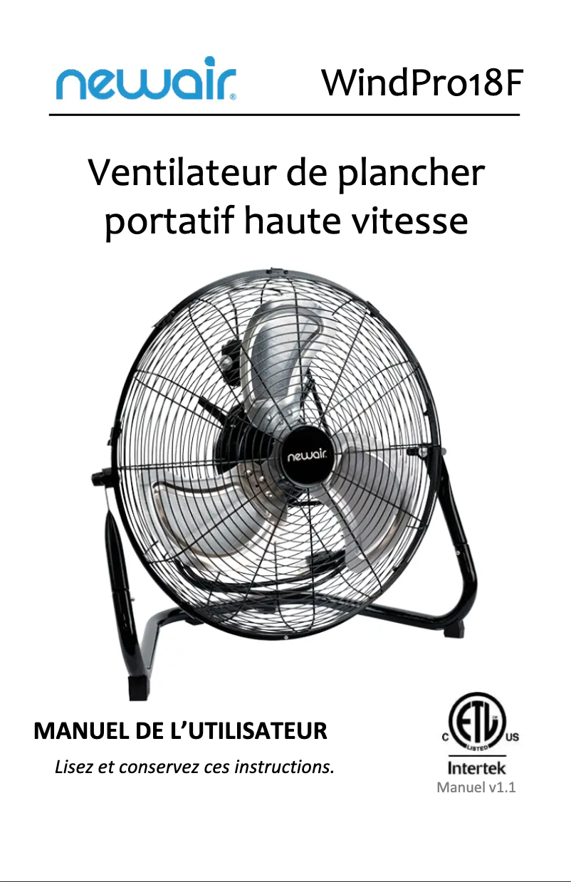 Page n°1 - Manuel utilisateur NewAir WindPro18F