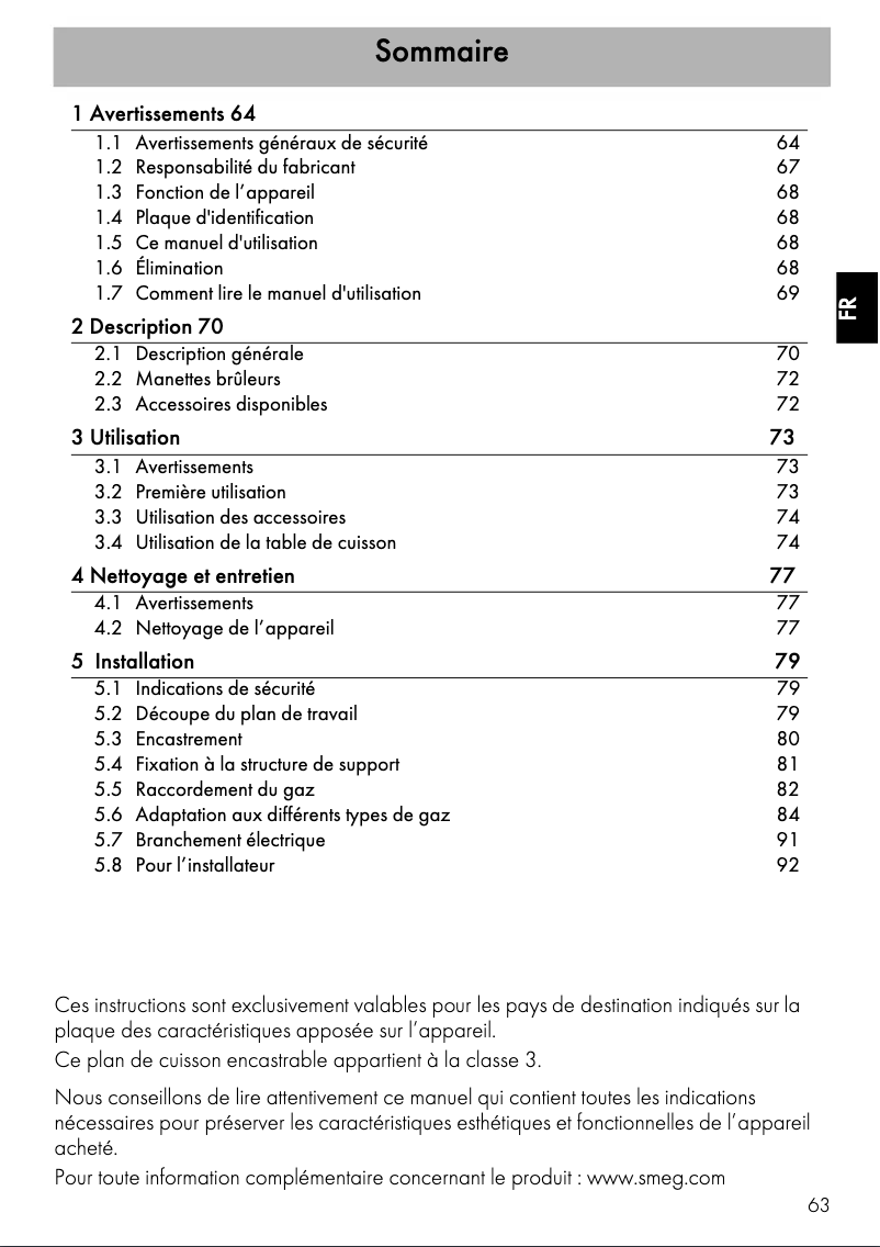 Page 1 de la notice Manuel utilisateur Smeg SRV532GH3