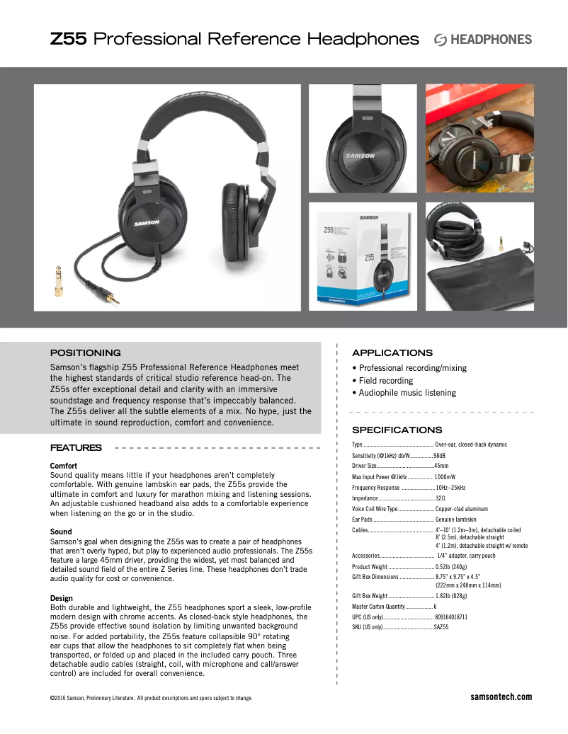 Page n°1 - Manuel utilisateur Samson Z55