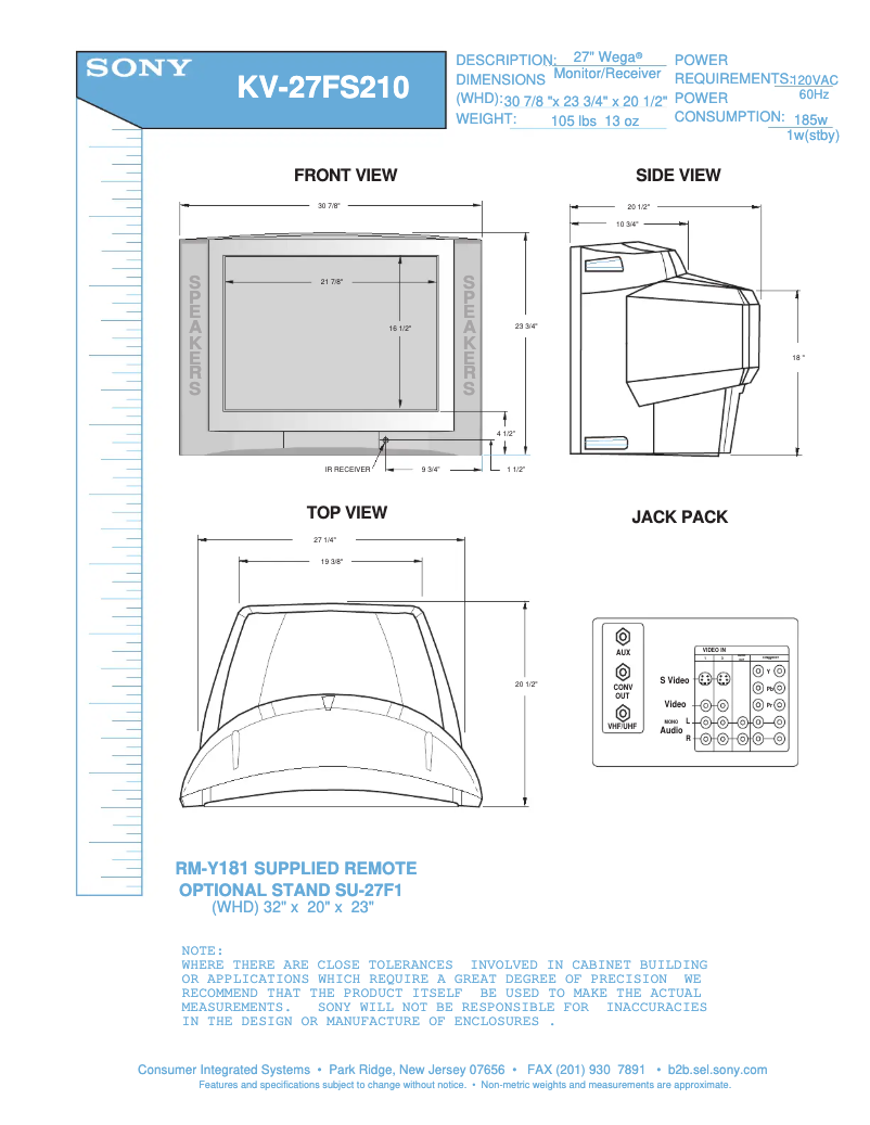 Image de la première page du manuel de l'appareil KV-27FS210
