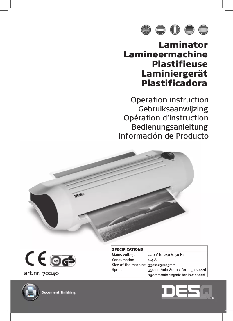 Page n°1 - Manuel utilisateur Desq 70240