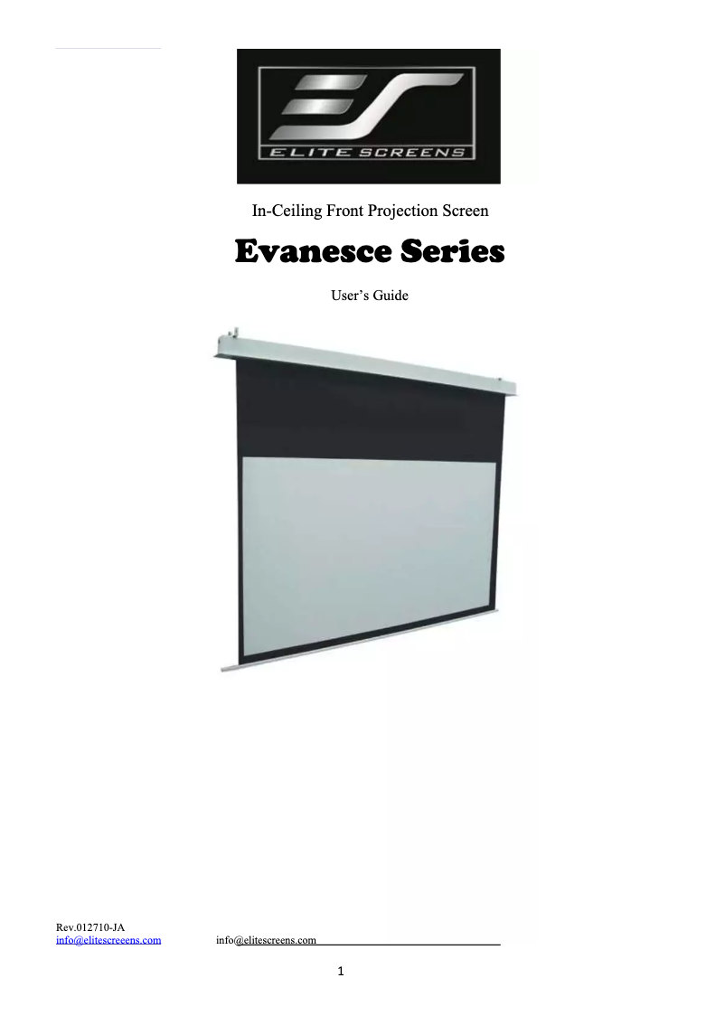 Page 1 de la notice Manuel utilisateur Elite Screens Evanesce IHOME90VW2-E28