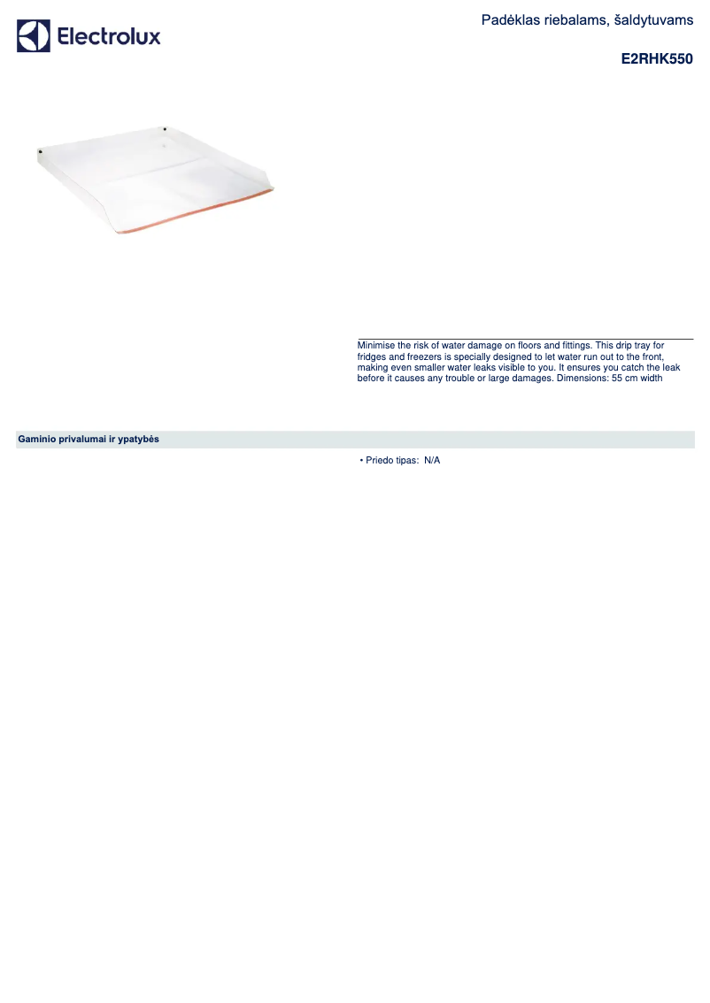 Page 1 de la notice Fiche technique Electrolux E2RHK550