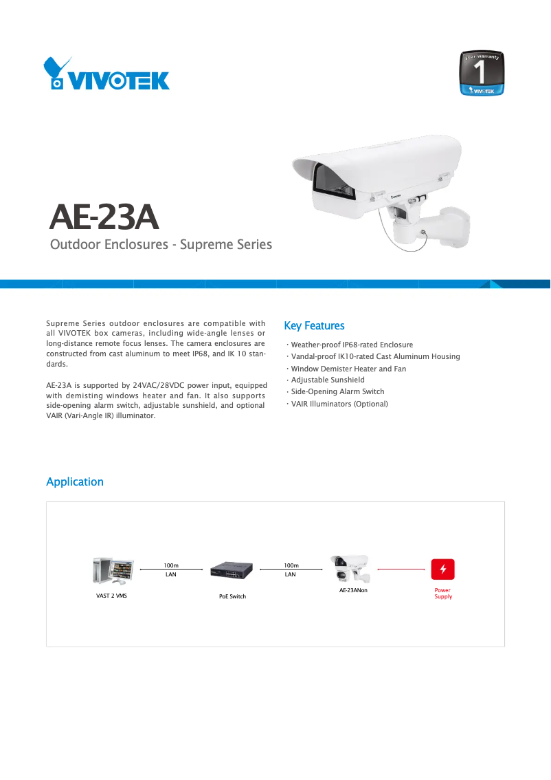 Page 1 de la notice Fiche technique Vivotek AE-23A