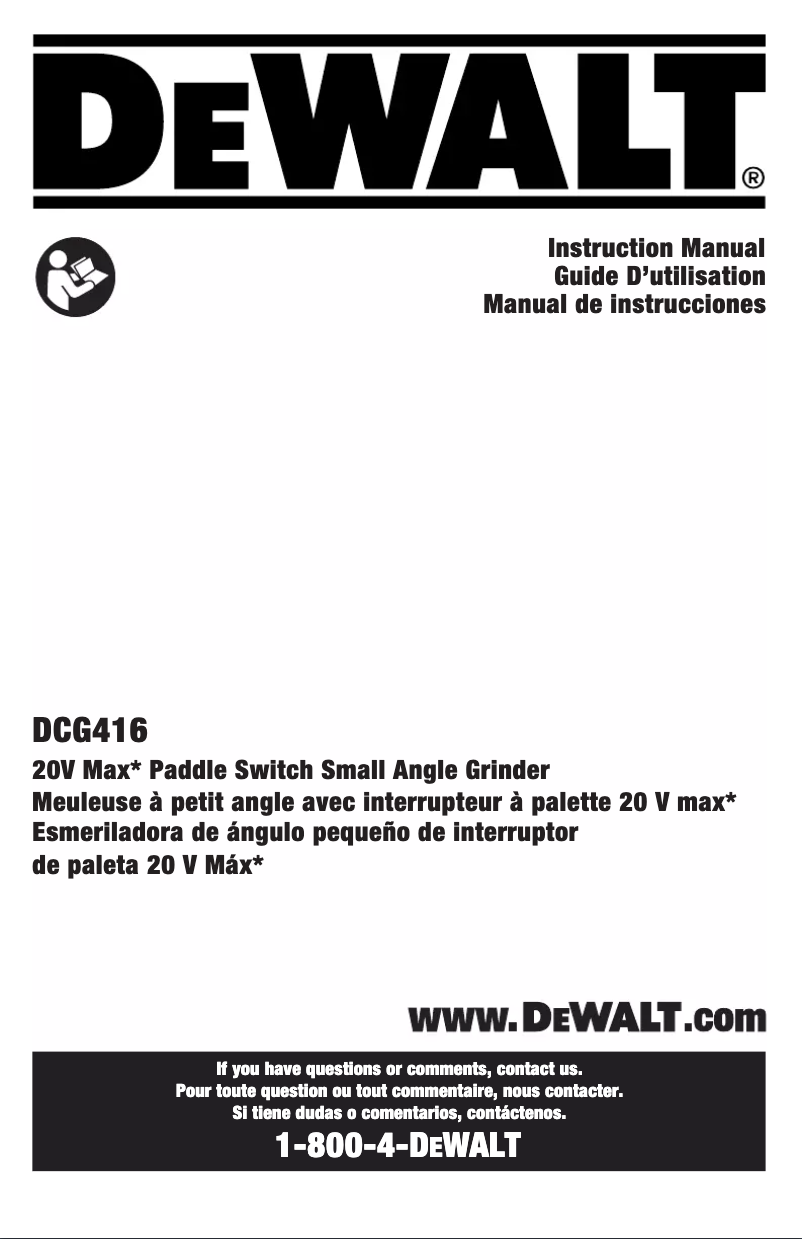 Page 1 de la notice Manuel utilisateur DeWalt DCG416B