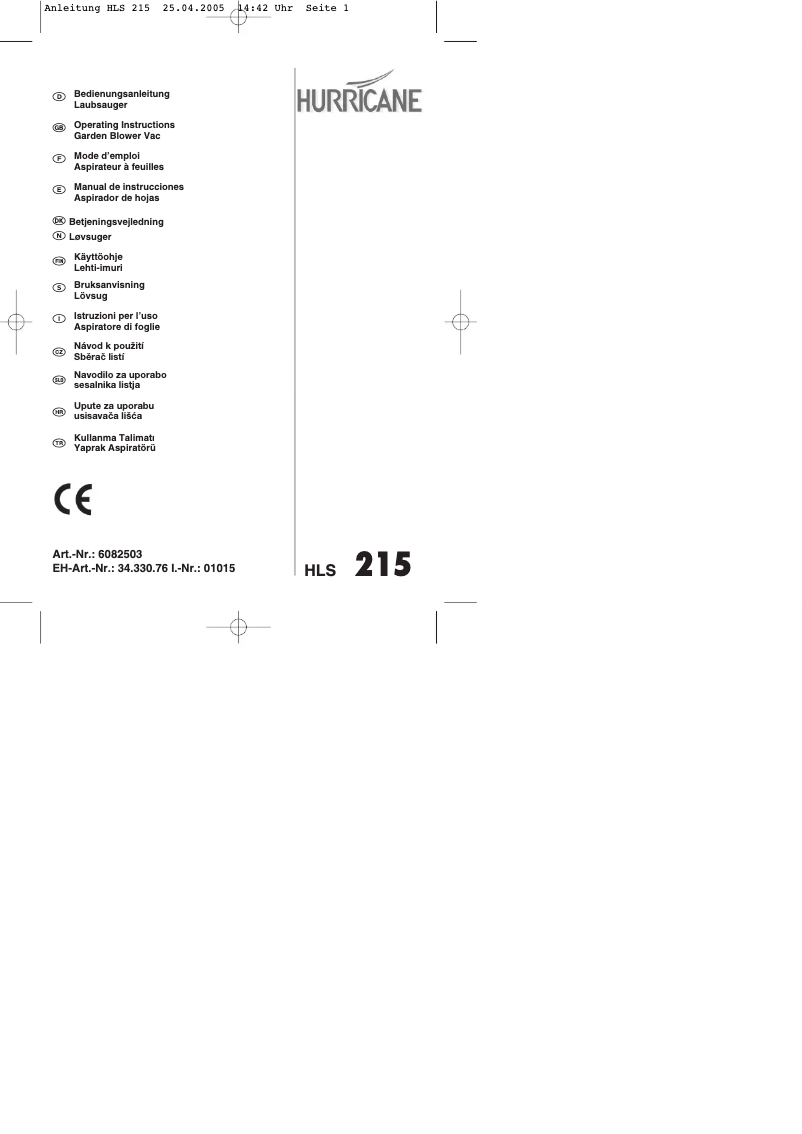 Image de la première page du manuel de l'appareil HLS 215