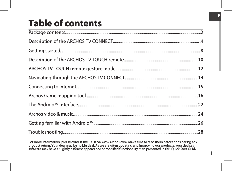 Page 1 de la notice Manuel utilisateur Archos TV connect