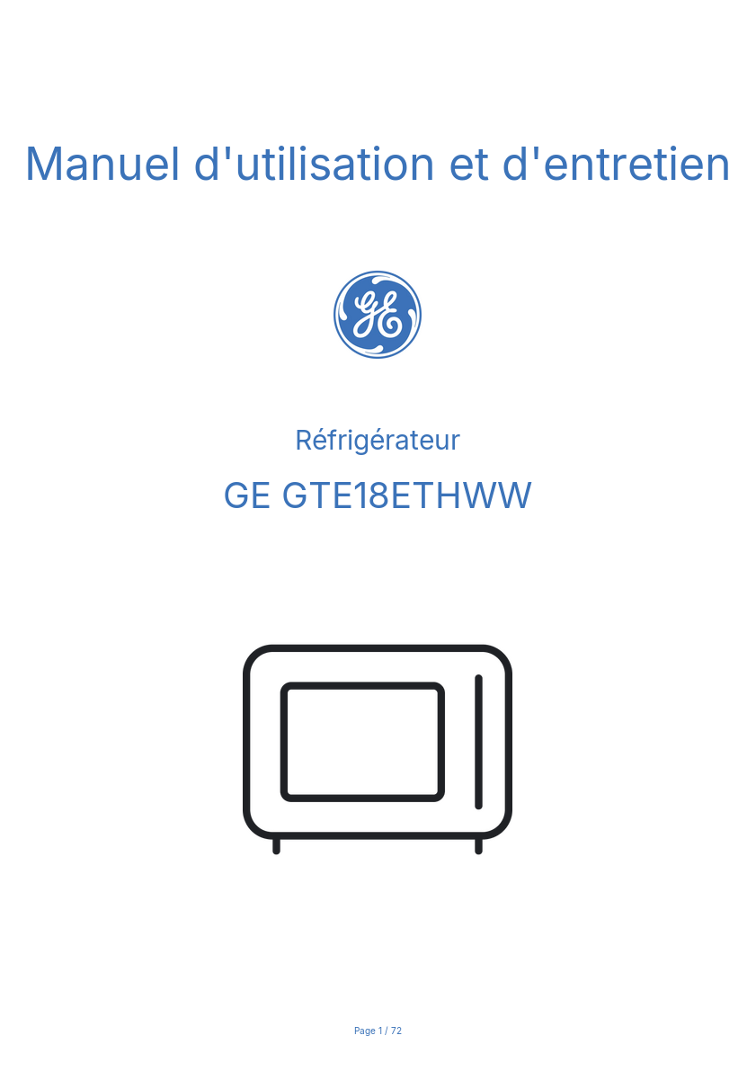 Image de la première page du manuel de l'appareil GTE18ETHWW