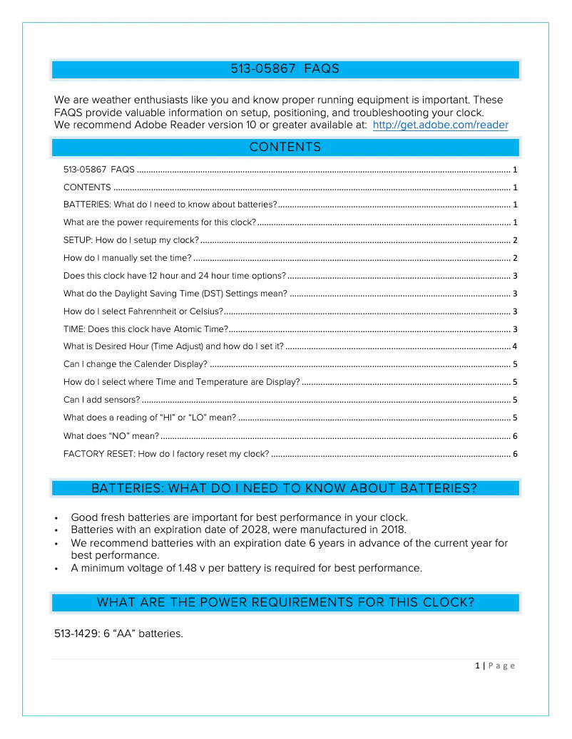 Page 1 de la notice FAQ La Crosse Technology 513-05867