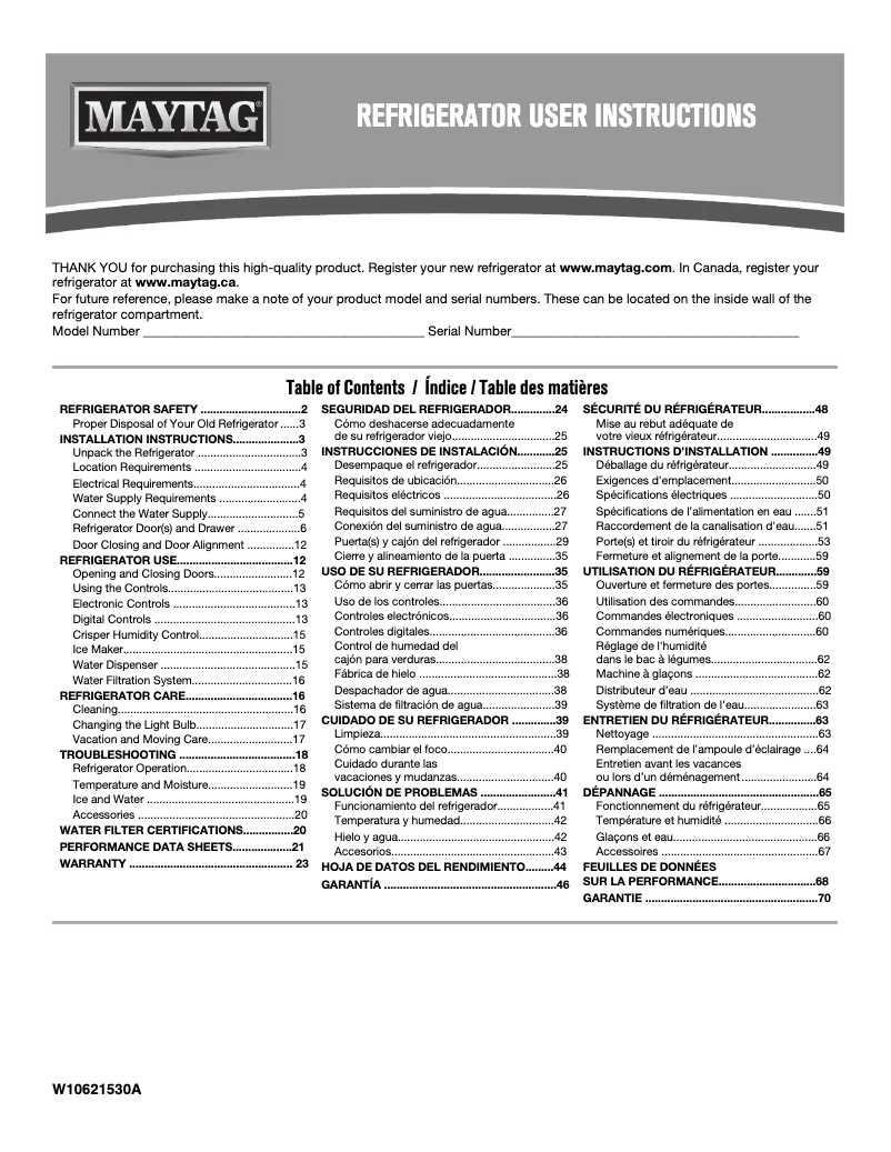 Page n°1 - Manuel utilisateur Maytag MBF2258DEH