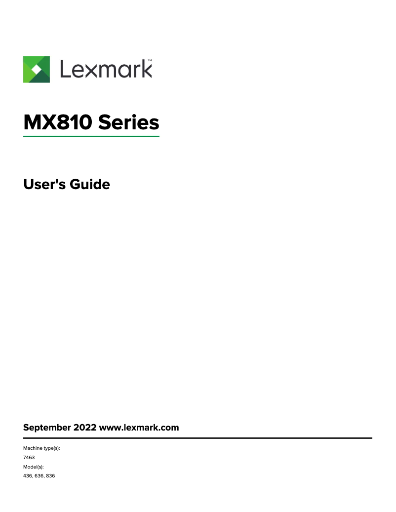 Page 1 de la notice Manuel utilisateur Lexmark MX812