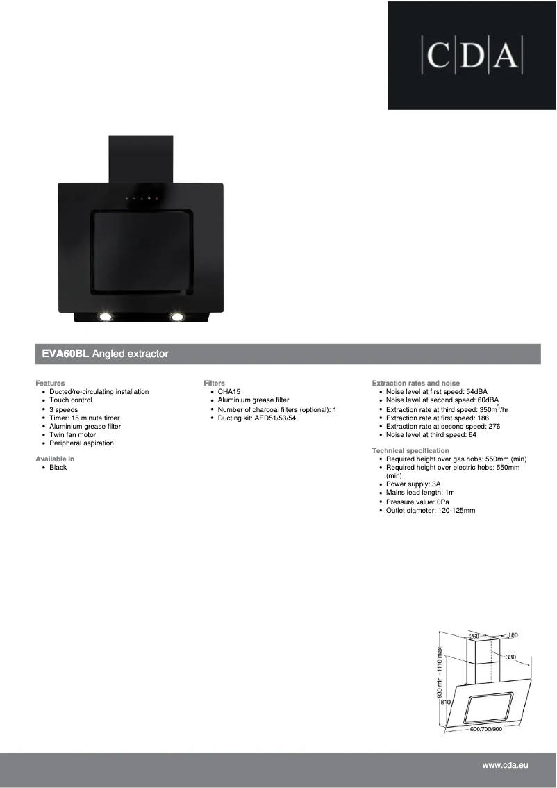 Page n°1 - Fiche technique CDA EVA60BL