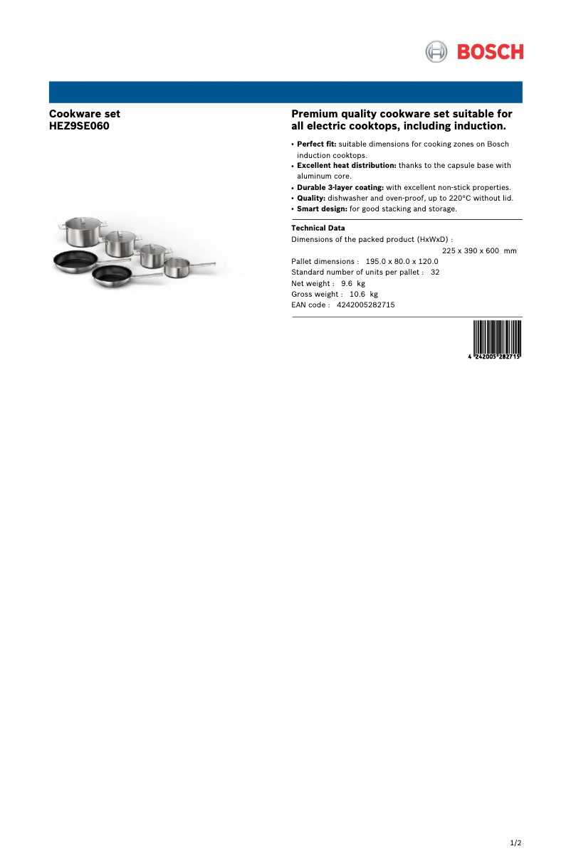 Page n°1 - Fiche technique Bosch HEZ9SE060