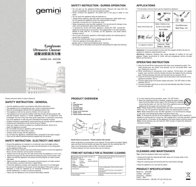 Page n°1 - Manuel utilisateur Gemini GUC30B