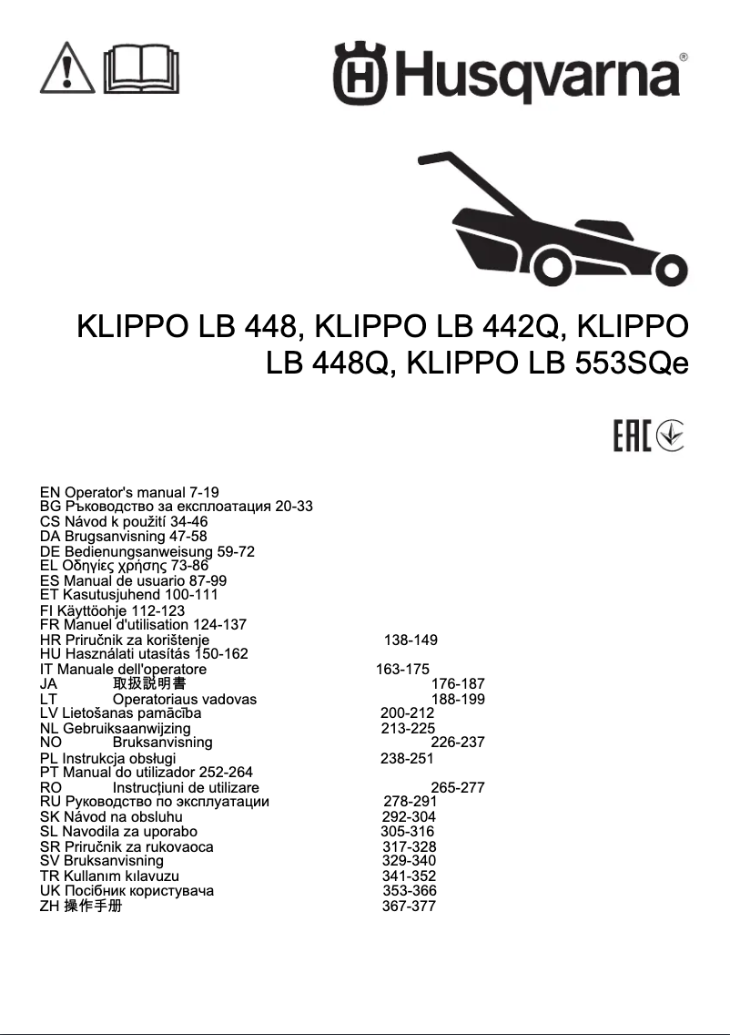 Page n°1 - Manuel utilisateur Husqvarna KLIPPO LB 442Q