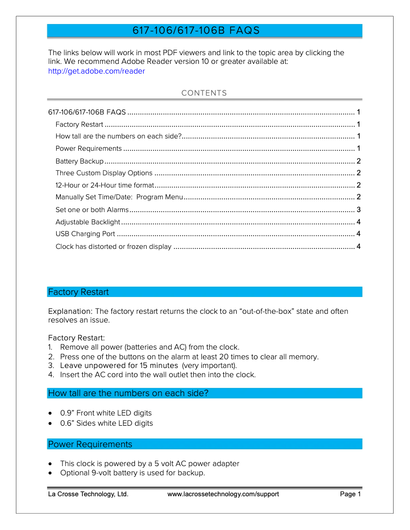 Page 1 de la notice FAQ La Crosse Technology 617-106