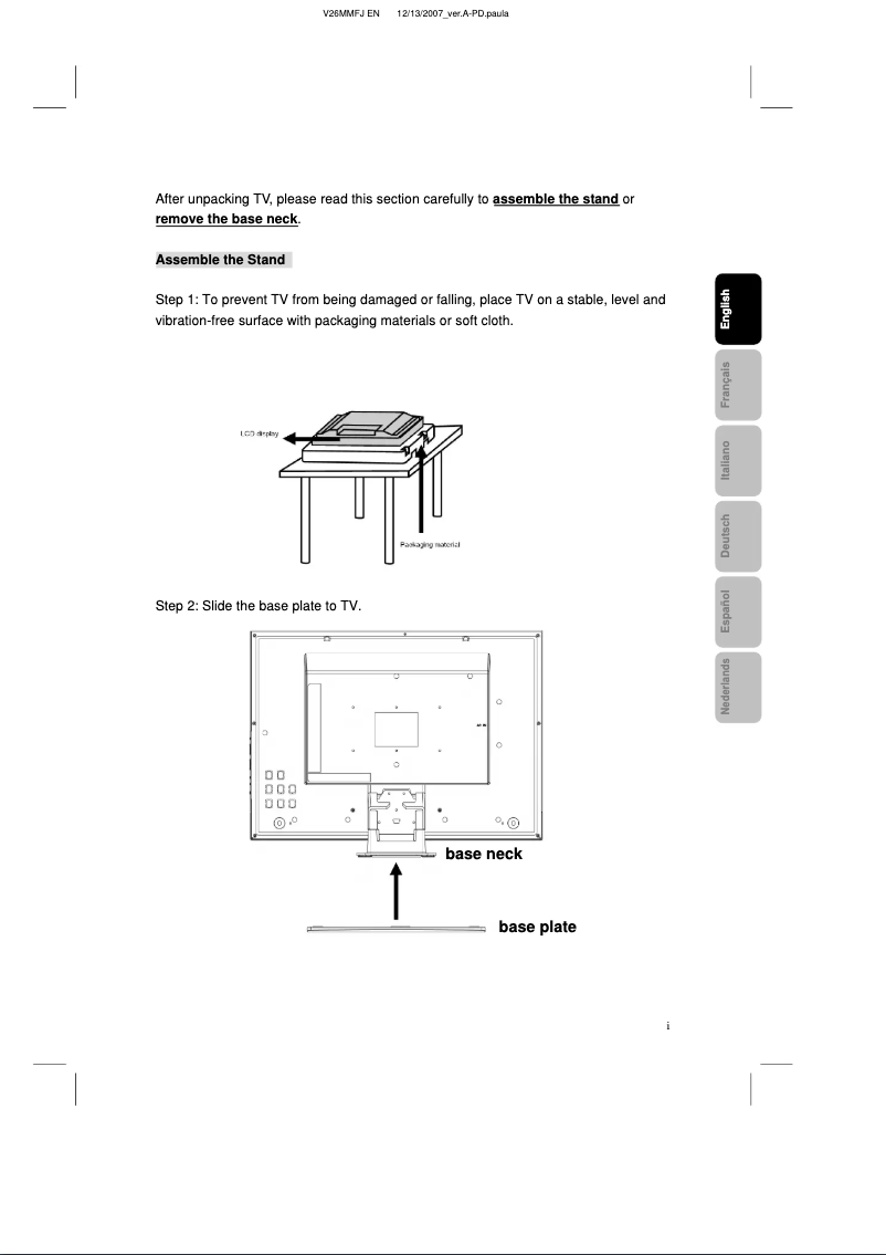 First page image of the manual for V 26 MMFJ ETA