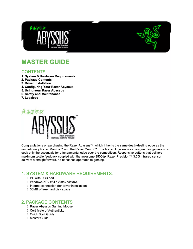 Page n°1 - Manuel utilisateur Razer Abyssus Elite
