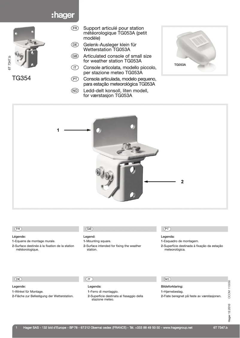 Page n°1 - Manuel utilisateur Hager TG354