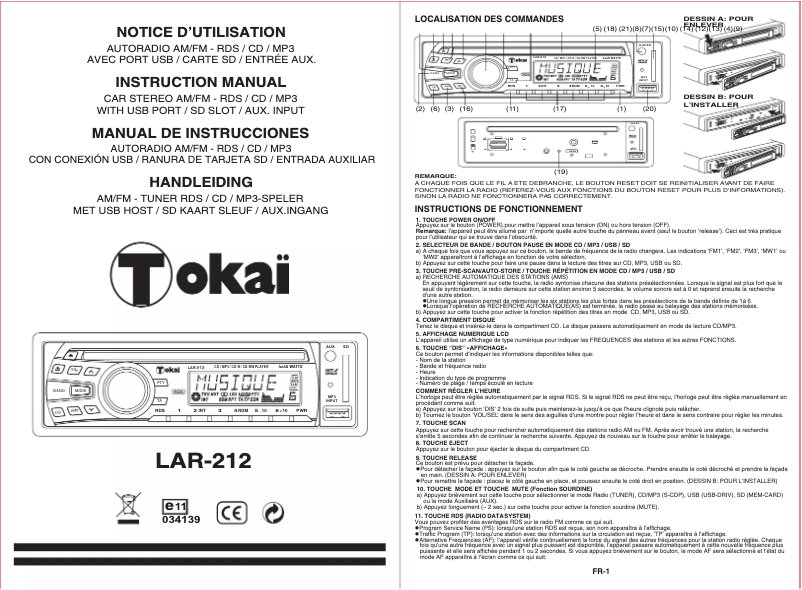 Page n°1 - Manuel utilisateur Tokaï LAR-212