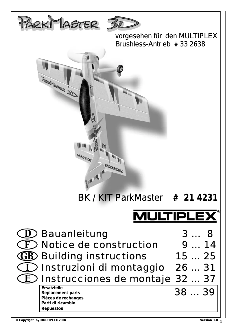 Page 1 de la notice Manuel utilisateur Multiplex Kit ParkMaster 3D