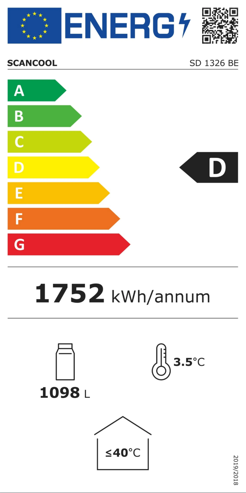 Page 1 de la notice Label énergétique Scancool SD 1326 BE
