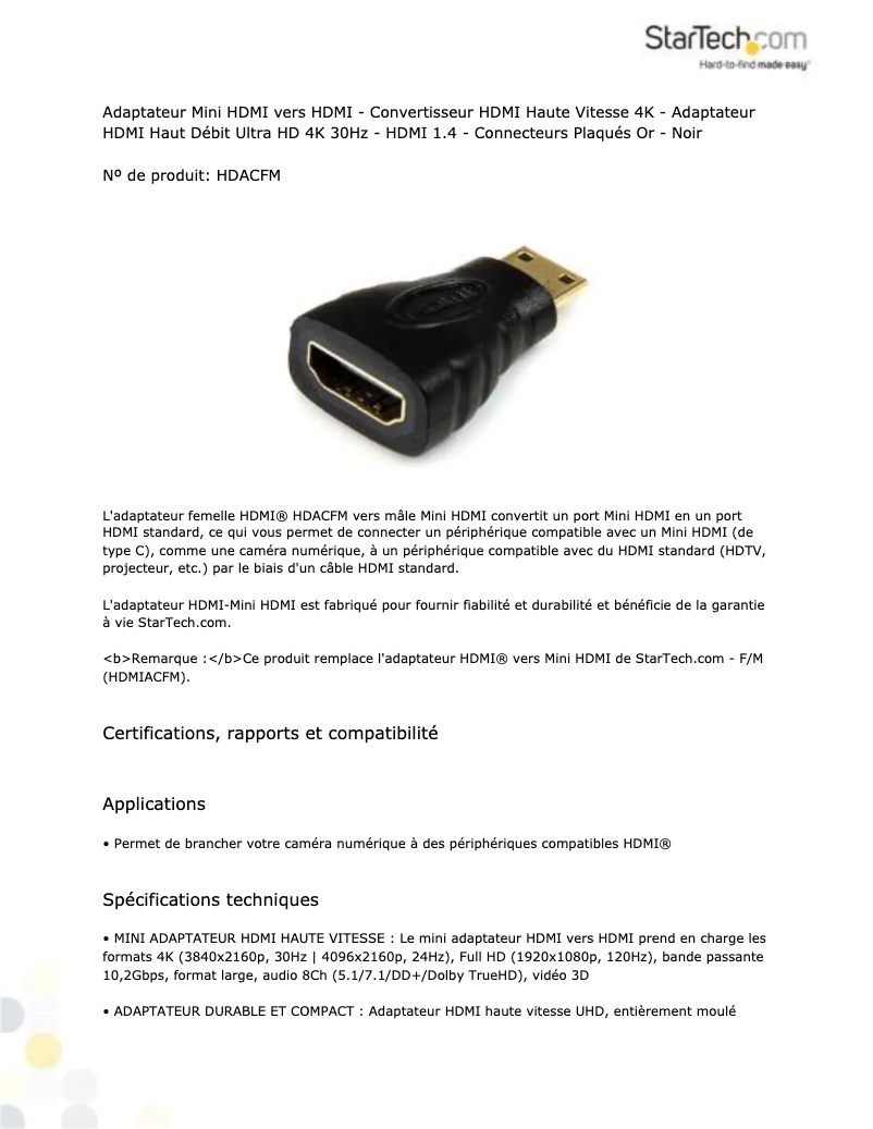 Page n°1 - Manuel utilisateur StarTech.com KD07694