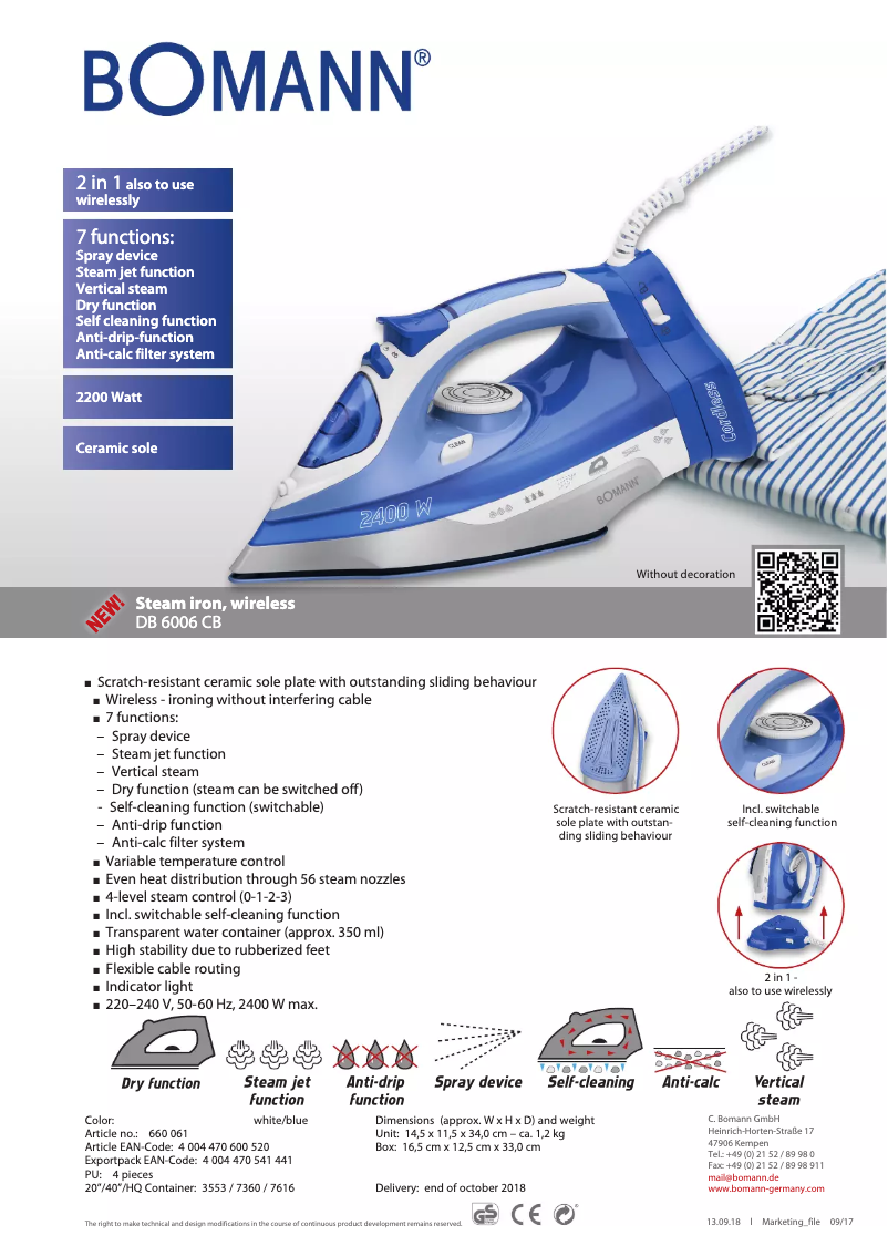 Page 1 de la notice Fiche technique Bomann DB 6006 CB
