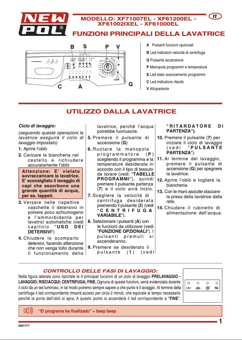 Page 1 de la notice Manuel utilisateur New Pol XF71007EL