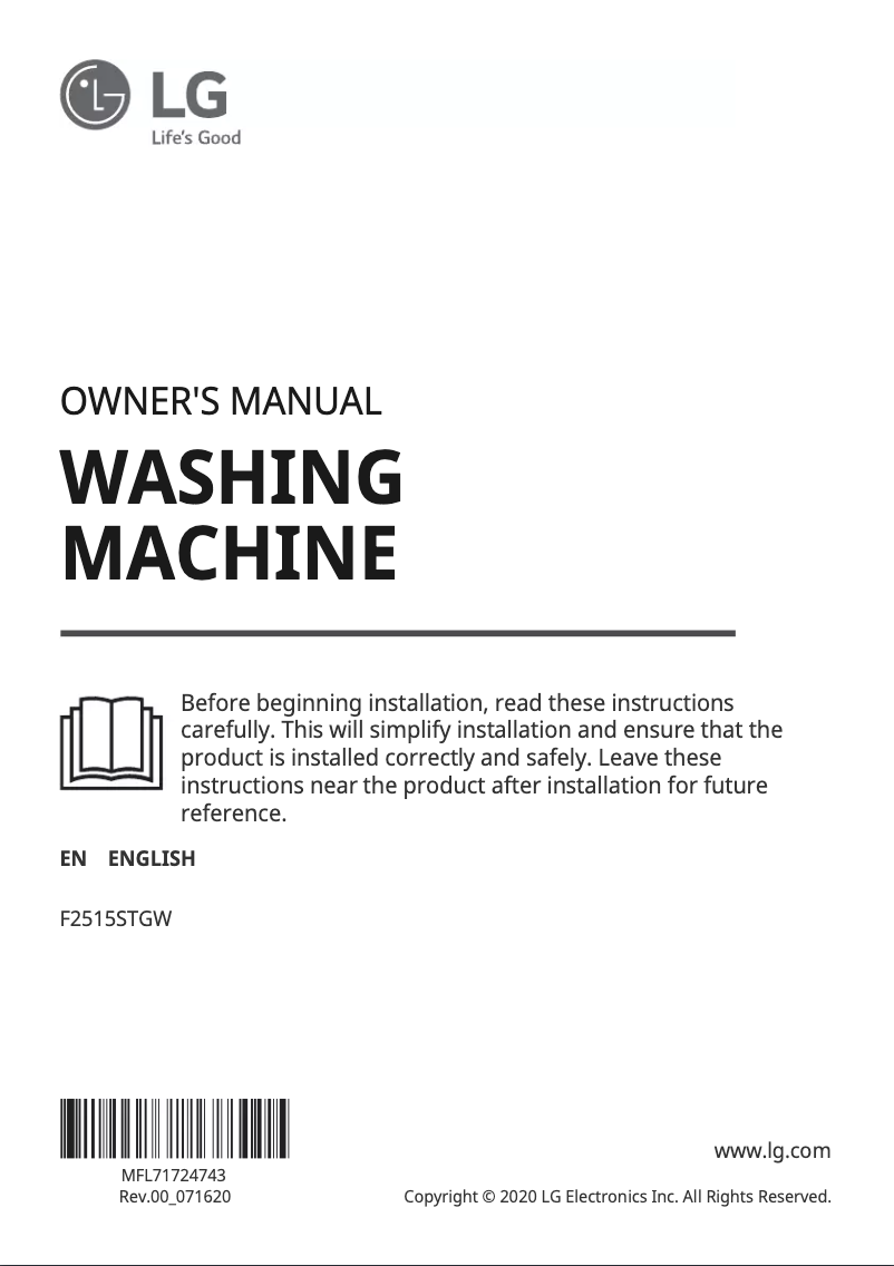 Page 1 de la notice Manuel utilisateur LG F2515STGW