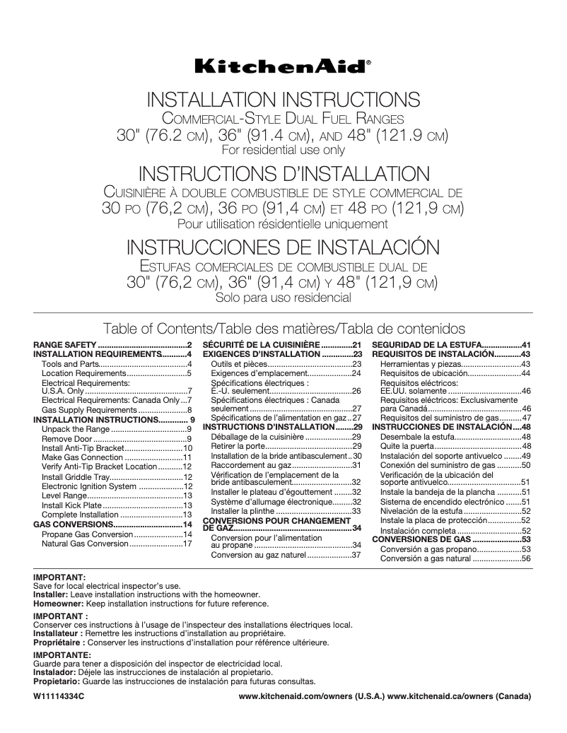Page 1 de la notice Guide d'installation KitchenAid KFDC506JPA