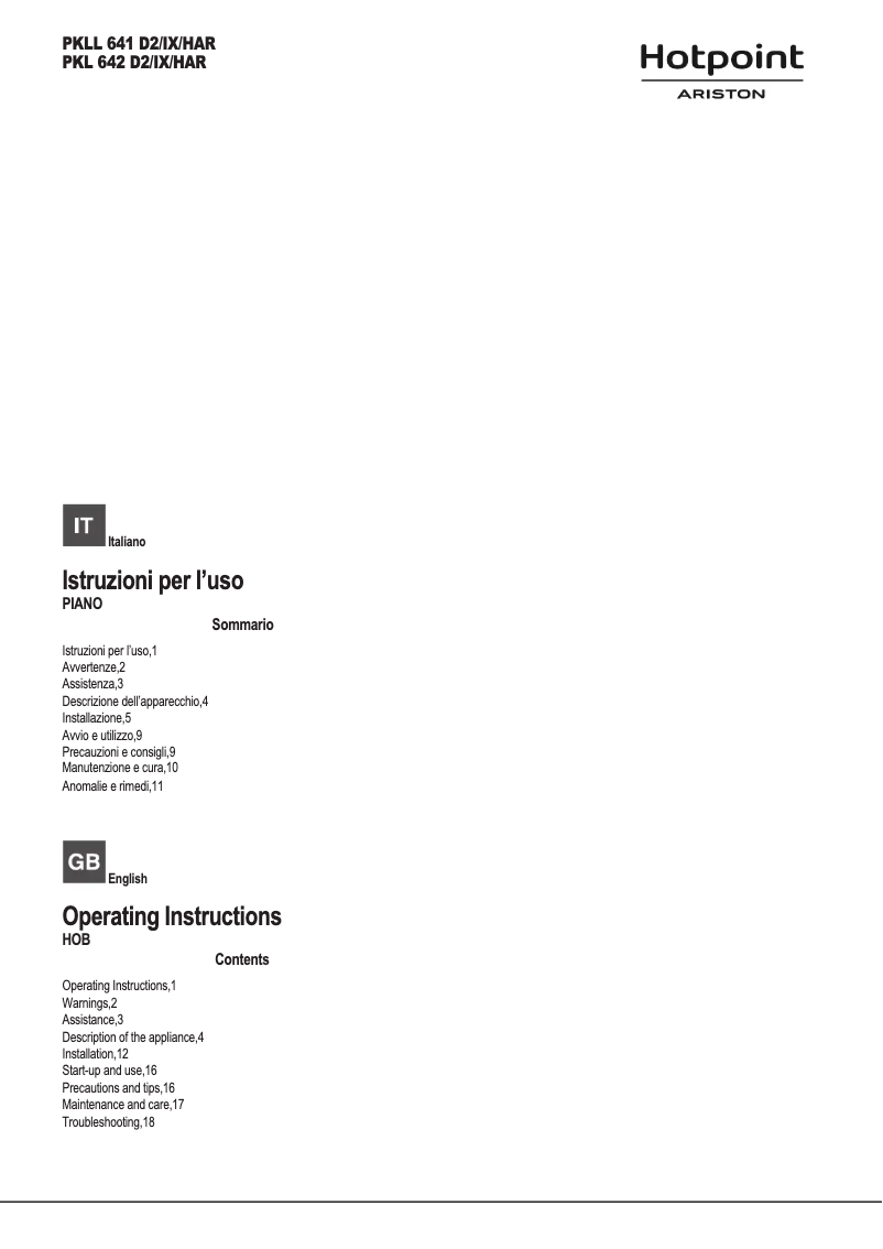 Página 1 del manual Manual de usuario Hotpoint PKL 642 D2/IX/HAR