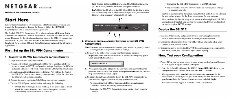 Page n°1 - Guide d'installation Netgear SSL312