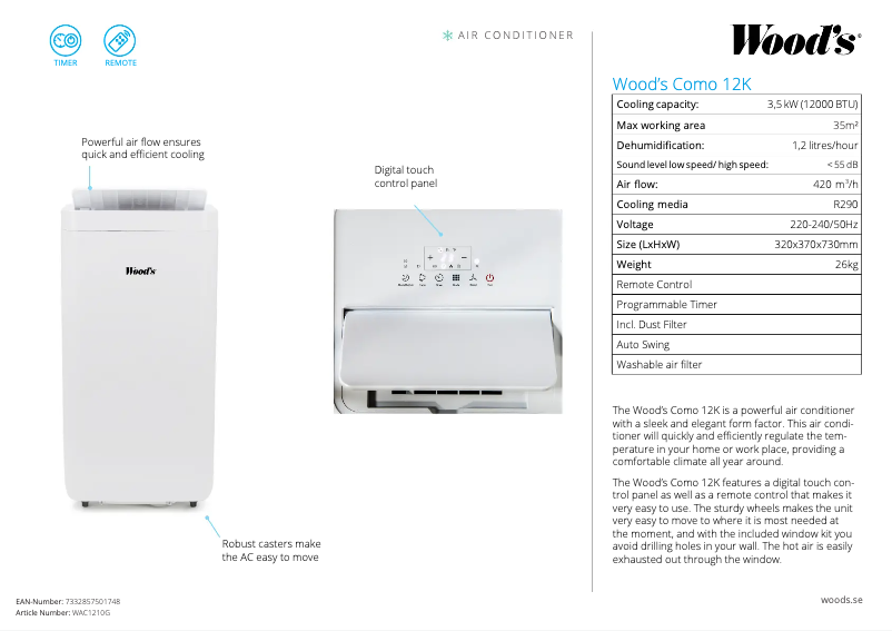 Imagen de la primera página del manual del dispositivo AC Como12K
