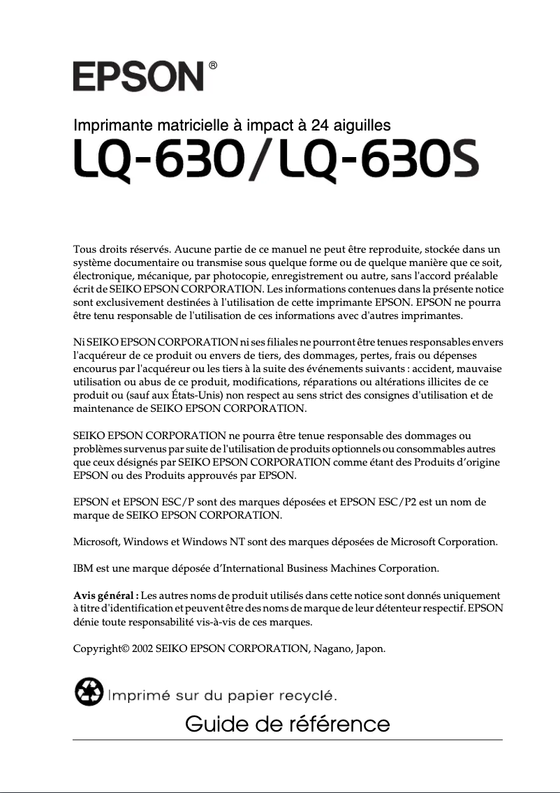 Image de la première page du manuel de l'appareil LQ-630S