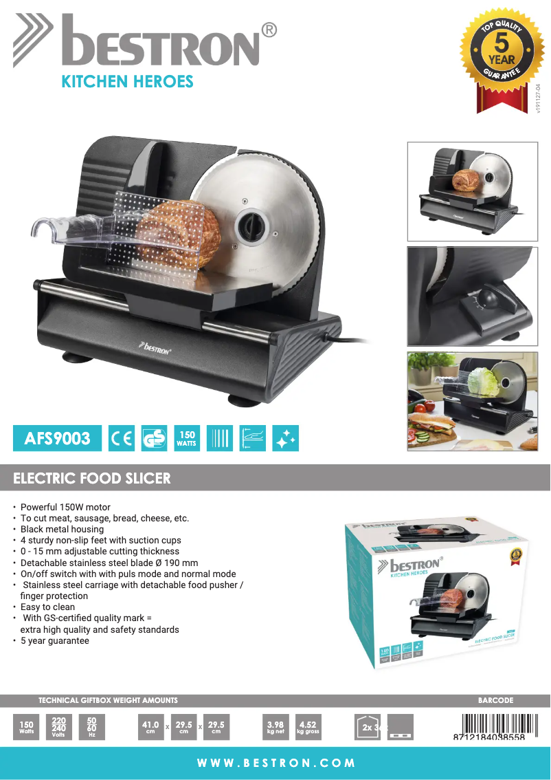 Page n°1 - Fiche technique Bestron AFS9003