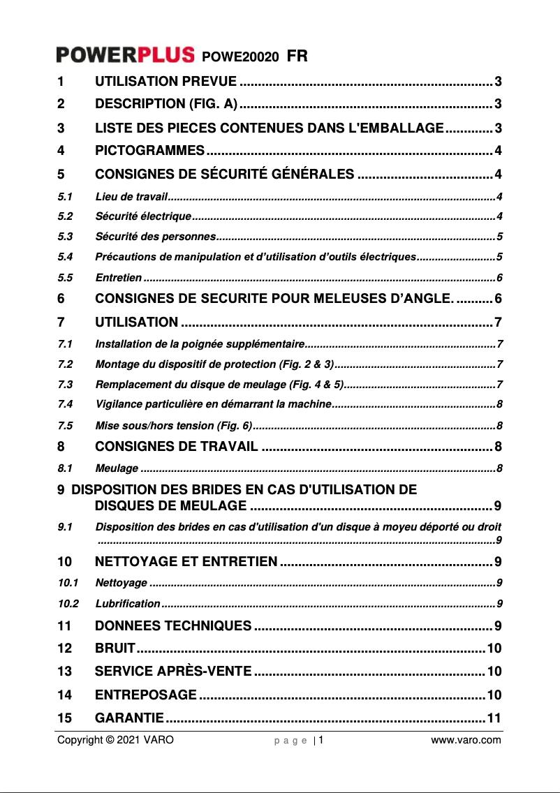 Image de la première page du manuel de l'appareil POWE20020