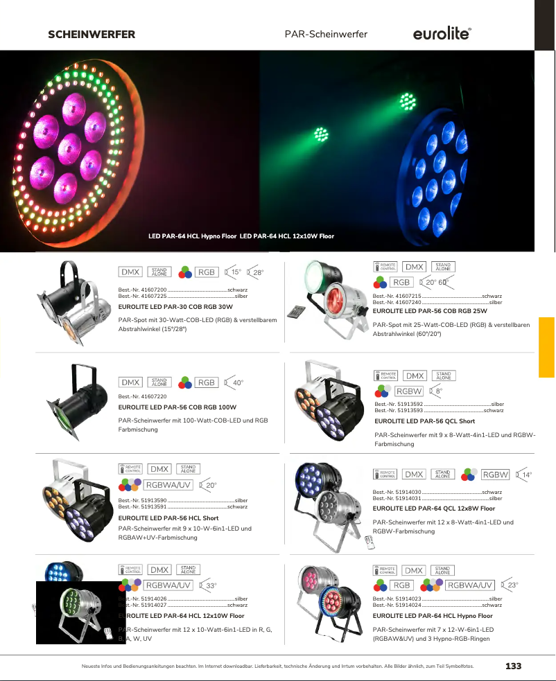 Page 1 de la notice Catalogue Eurolite LED PAR-64 QCL