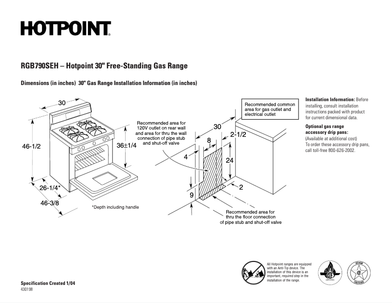 Page 1 de la notice Fiche technique Hotpoint RGB790SEHSA