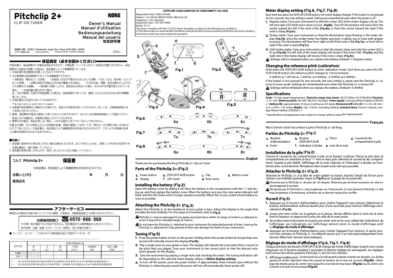 Page n°1 - Manuel utilisateur Korg Pitchclip 2+