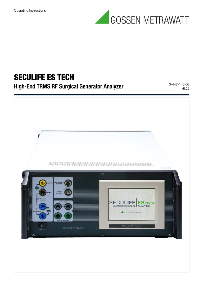 Page 1 de la notice Manuel utilisateur Gossen Metrawatt SECULIFE ES TECH