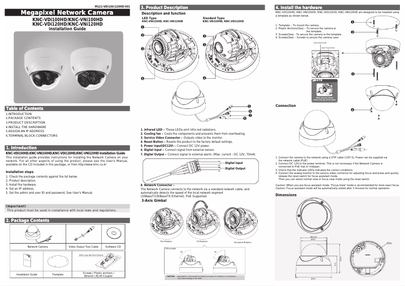 Page n°1 - Manuel utilisateur KT&C KNC-VDI100HD