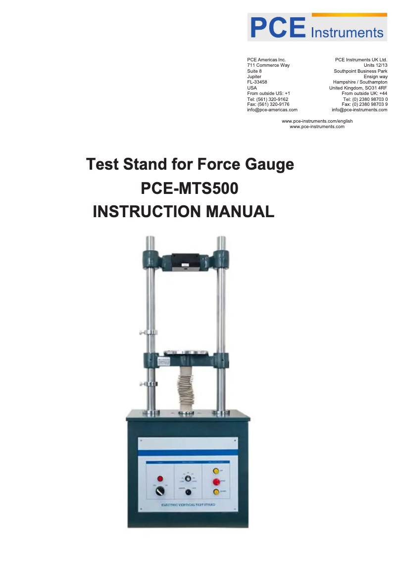 Image de la première page du manuel de l'appareil PCE-MTS500