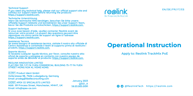 Page n°1 - Manuel utilisateur Reolink TrackMix PoE