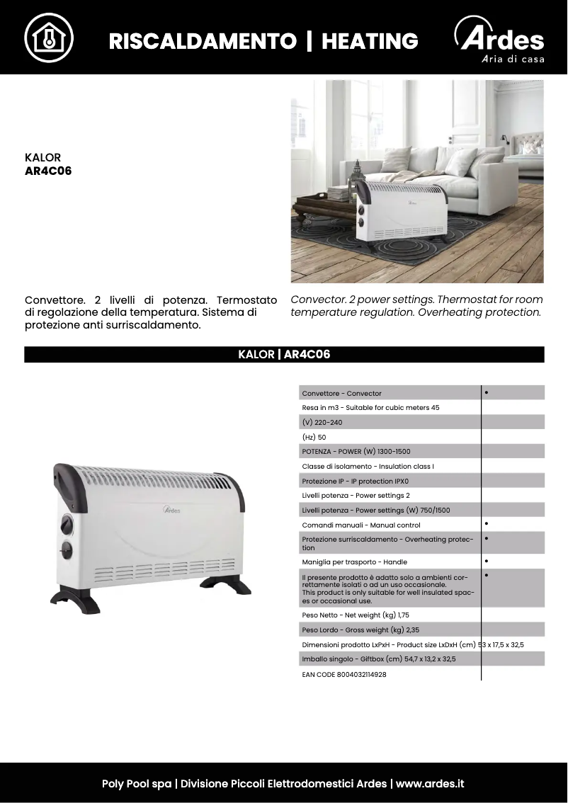 Page 1 de la notice Fiche technique Ardes AR4C06