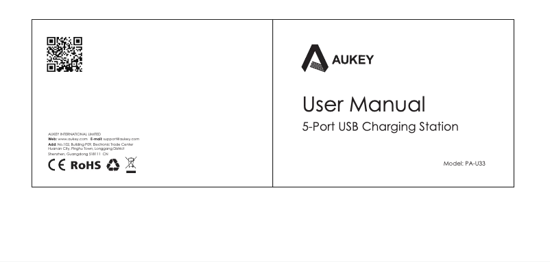 Page 1 de la notice Manuel utilisateur Aukey PA-U33