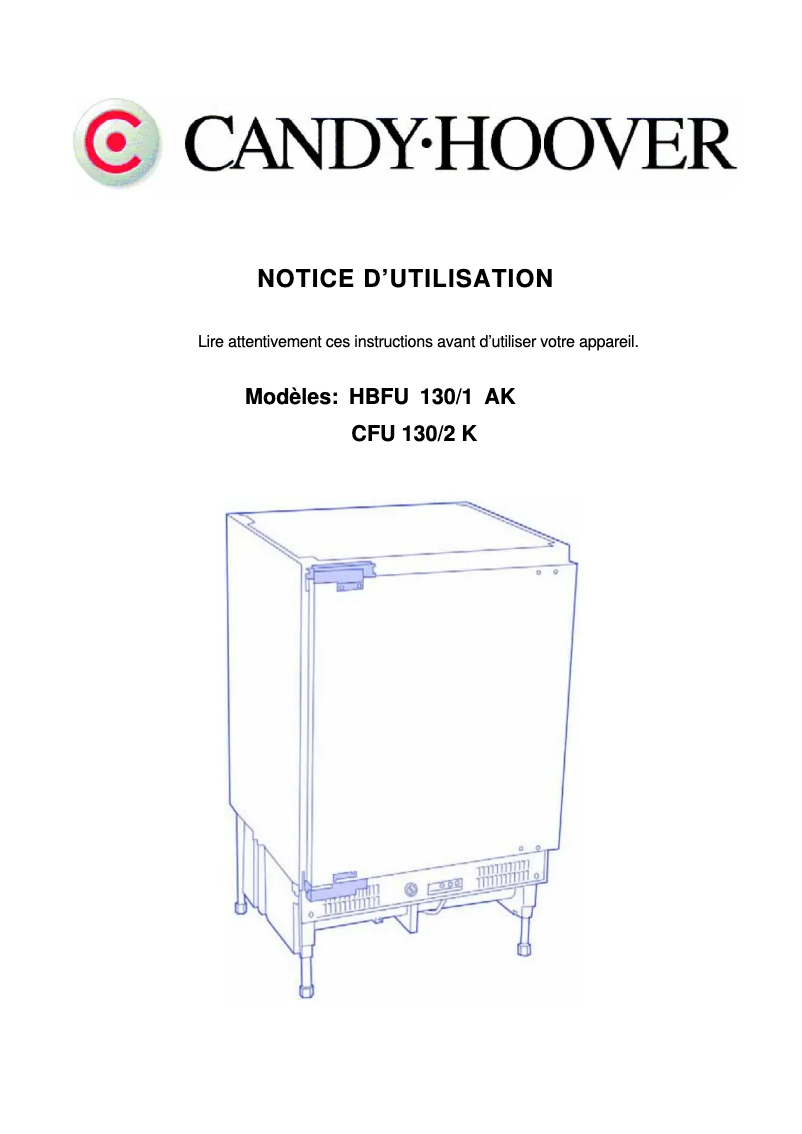 Page 1 of the manual User Manual Candy HBFU 130/1 AK