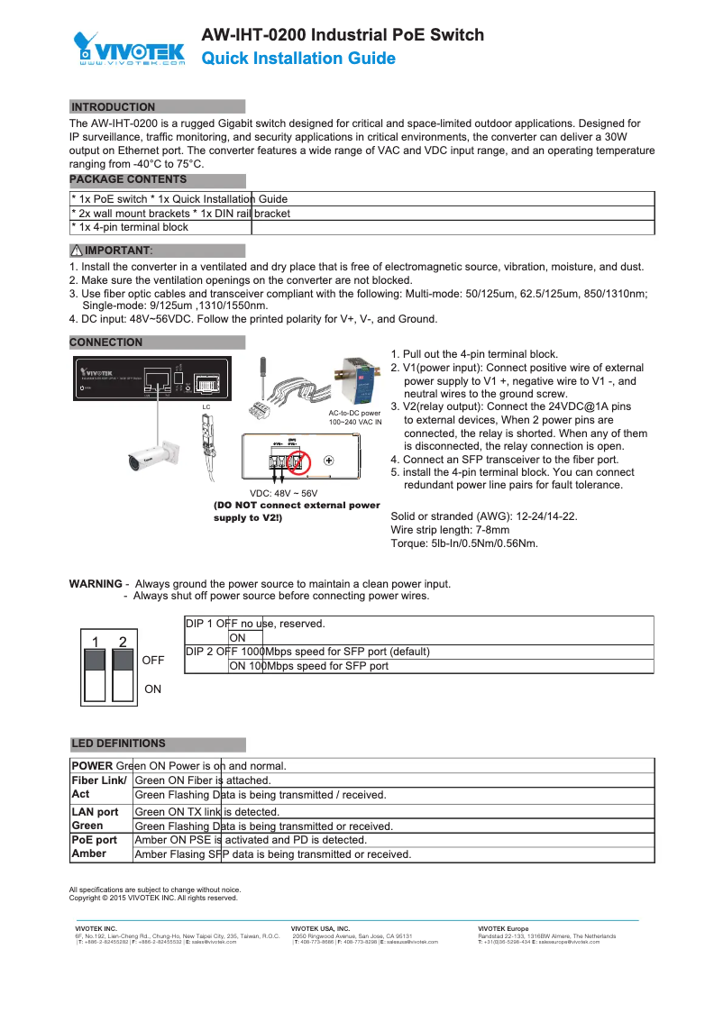 Page n°1 - Guide d'installation Vivotek AW-IHT-0200